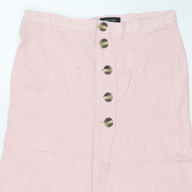 New Look Women Pink Size 10 Long Straight Pencil Button Skirt