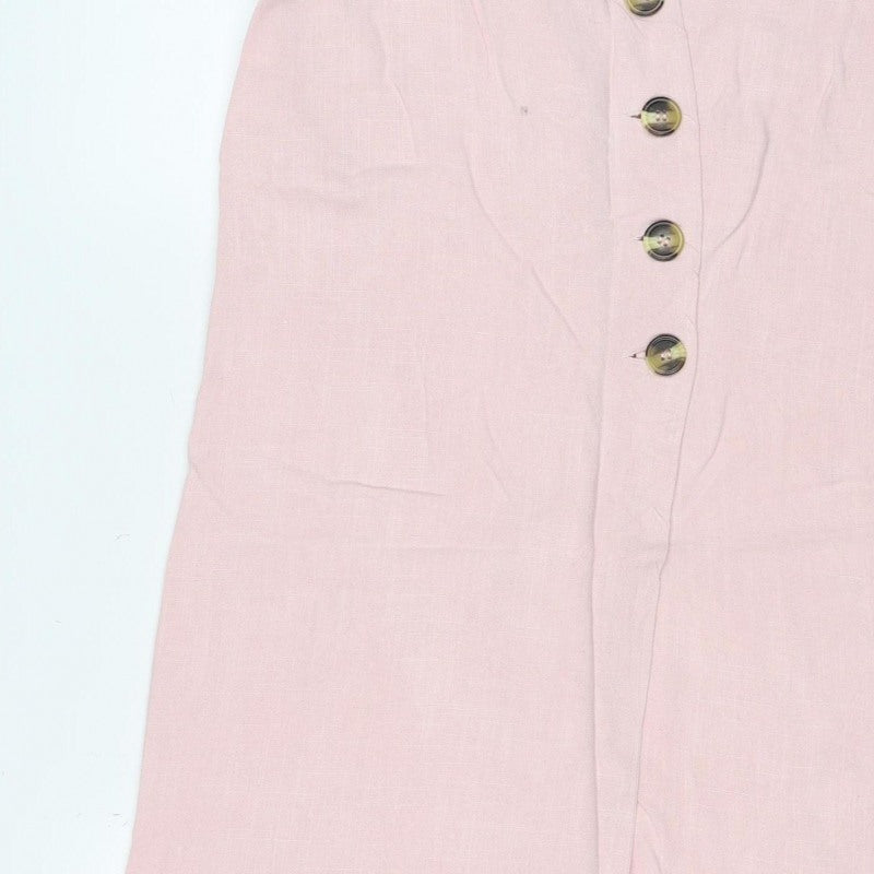 New Look Women Pink Size 10 Long Straight Pencil Button Skirt