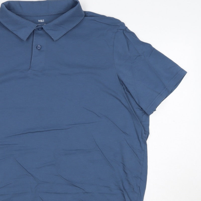 Marks and Spencer Men's Blue 3XL Regular Fit Stretch Polo Shirt