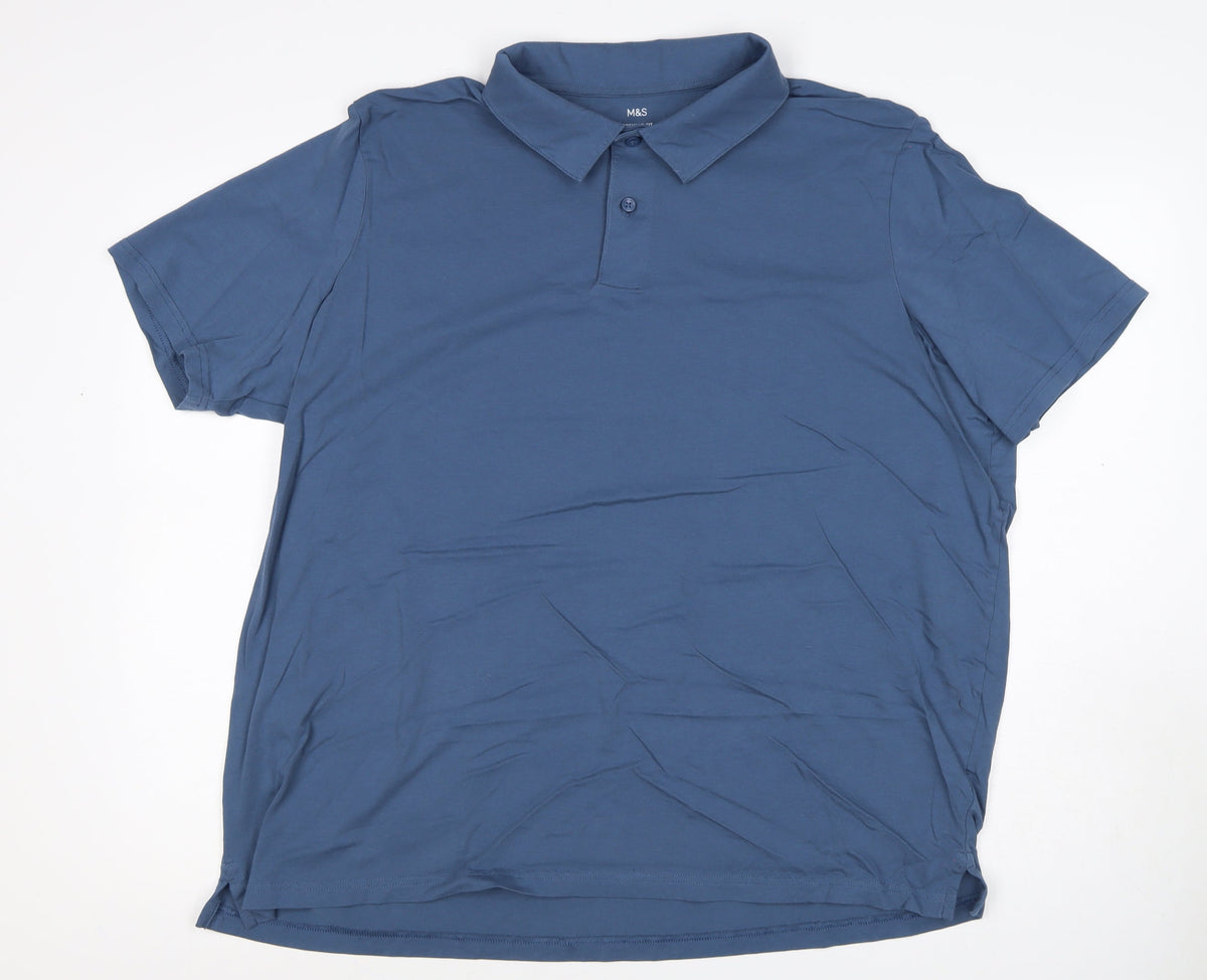 Marks and Spencer Men's Blue 3XL Regular Fit Stretch Polo Shirt