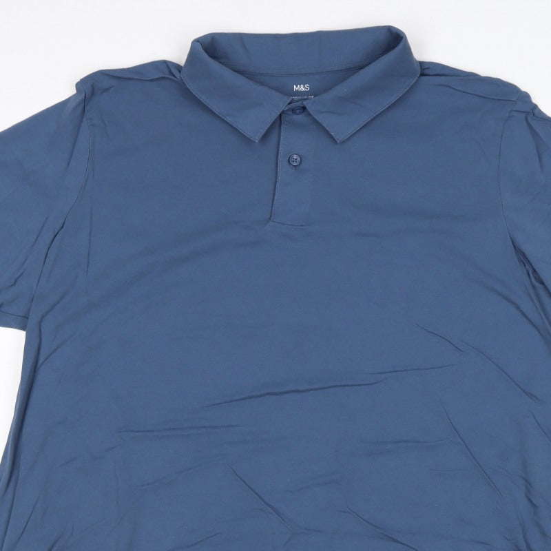 Marks and Spencer Men's Blue 3XL Regular Fit Stretch Polo Shirt
