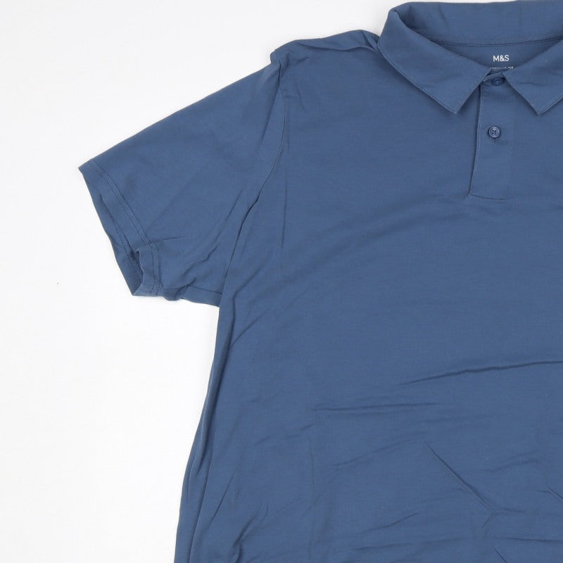 Marks and Spencer Men's Blue 3XL Regular Fit Stretch Polo Shirt