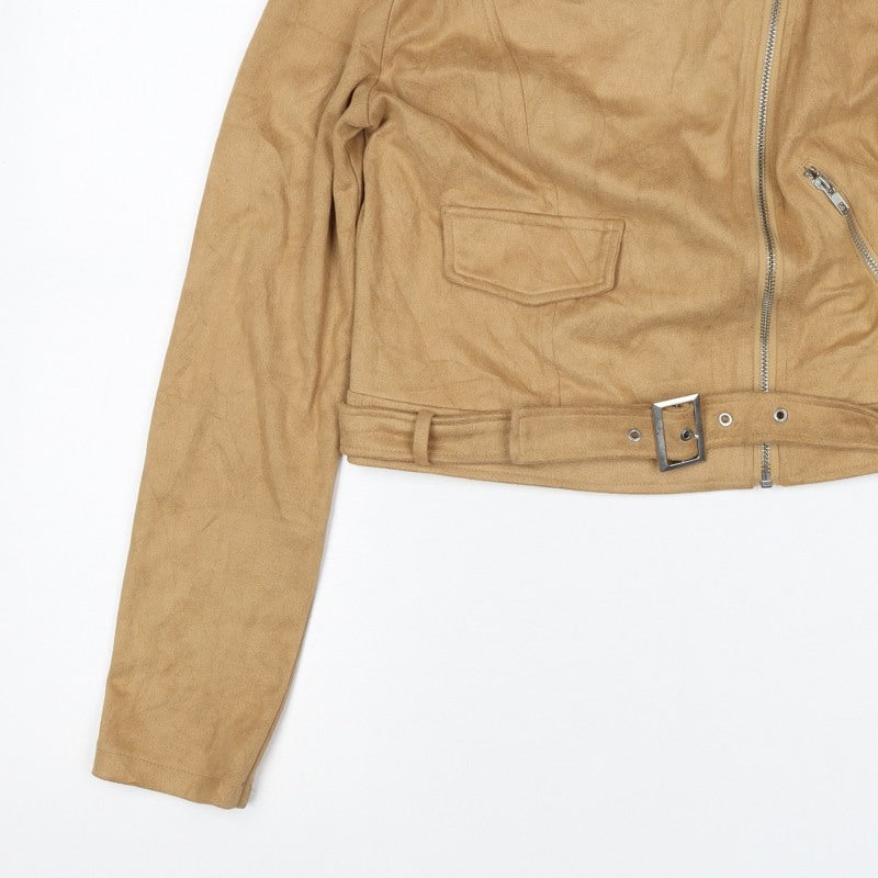 PrettyLittleThing Women’s Beige Size 6 Faux Suede Biker Jacket