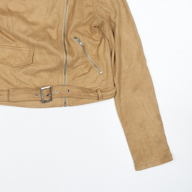 PrettyLittleThing Women’s Beige Size 6 Faux Suede Biker Jacket