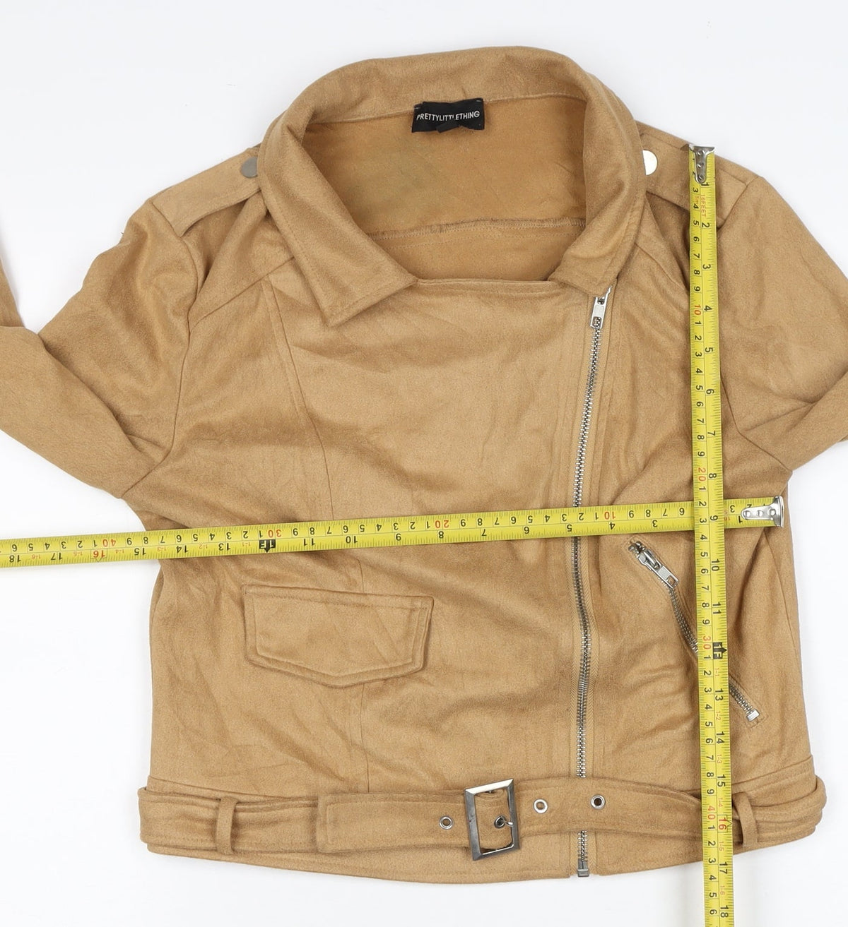 PrettyLittleThing Women’s Beige Size 6 Faux Suede Biker Jacket