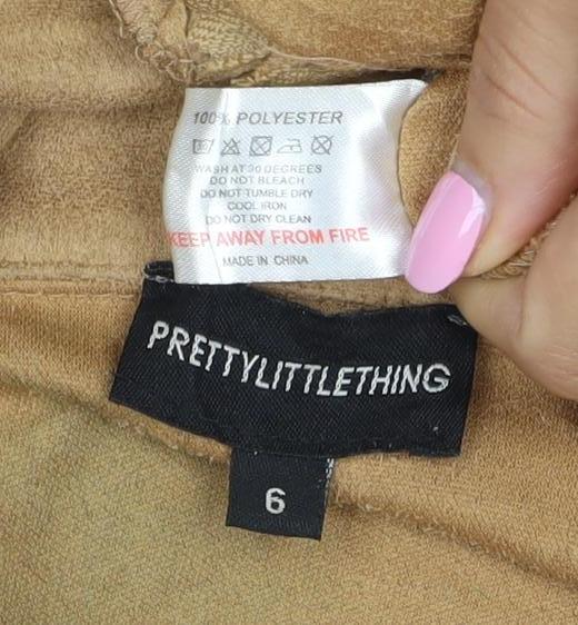 PrettyLittleThing Women’s Beige Size 6 Faux Suede Biker Jacket