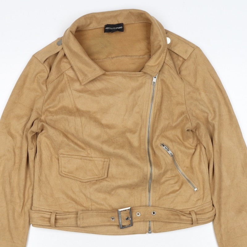 PrettyLittleThing Women’s Beige Size 6 Faux Suede Biker Jacket