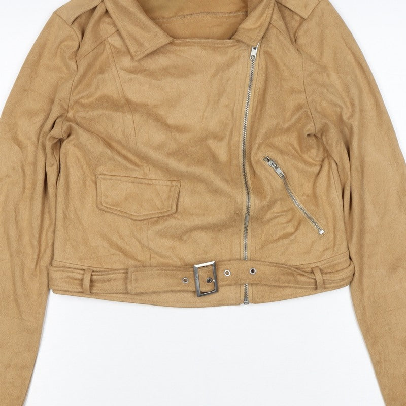 PrettyLittleThing Women’s Beige Size 6 Faux Suede Biker Jacket