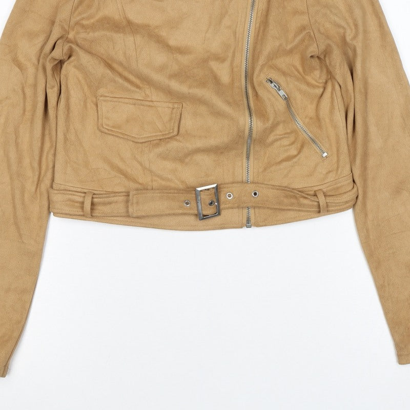 PrettyLittleThing Women’s Beige Size 6 Faux Suede Biker Jacket