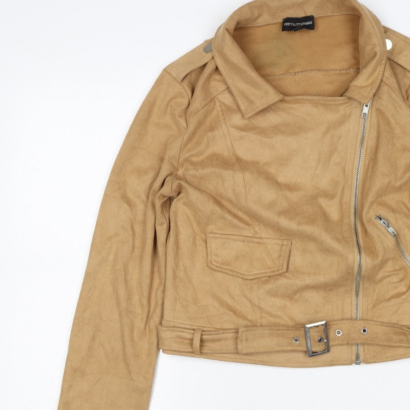PrettyLittleThing Women’s Beige Size 6 Faux Suede Biker Jacket