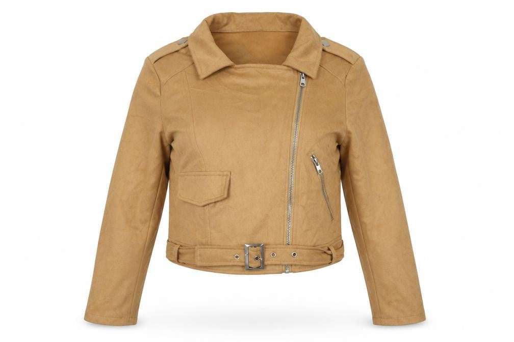 PrettyLittleThing Women’s Beige Size 6 Faux Suede Biker Jacket