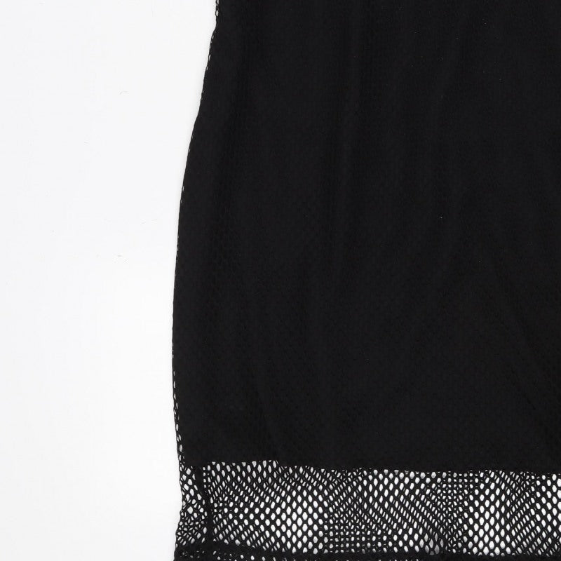 Select Women Black UK 14 Bodycon Short Mesh Graphic Print Dress