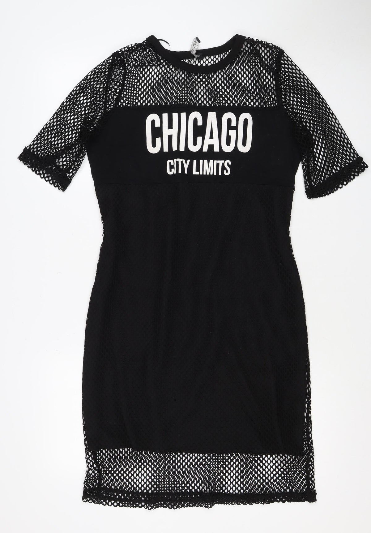 Select Women Black UK 14 Bodycon Short Mesh Graphic Print Dress