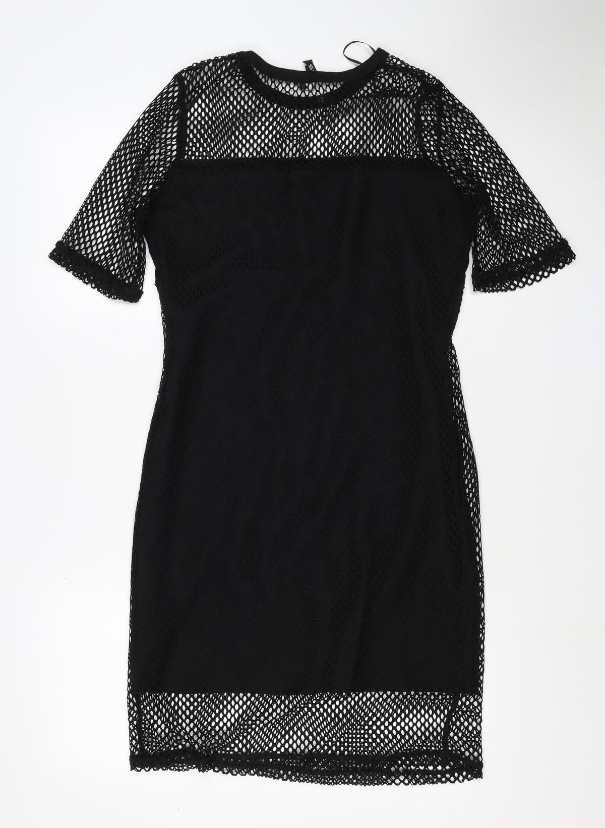 Select Women Black UK 14 Bodycon Short Mesh Graphic Print Dress