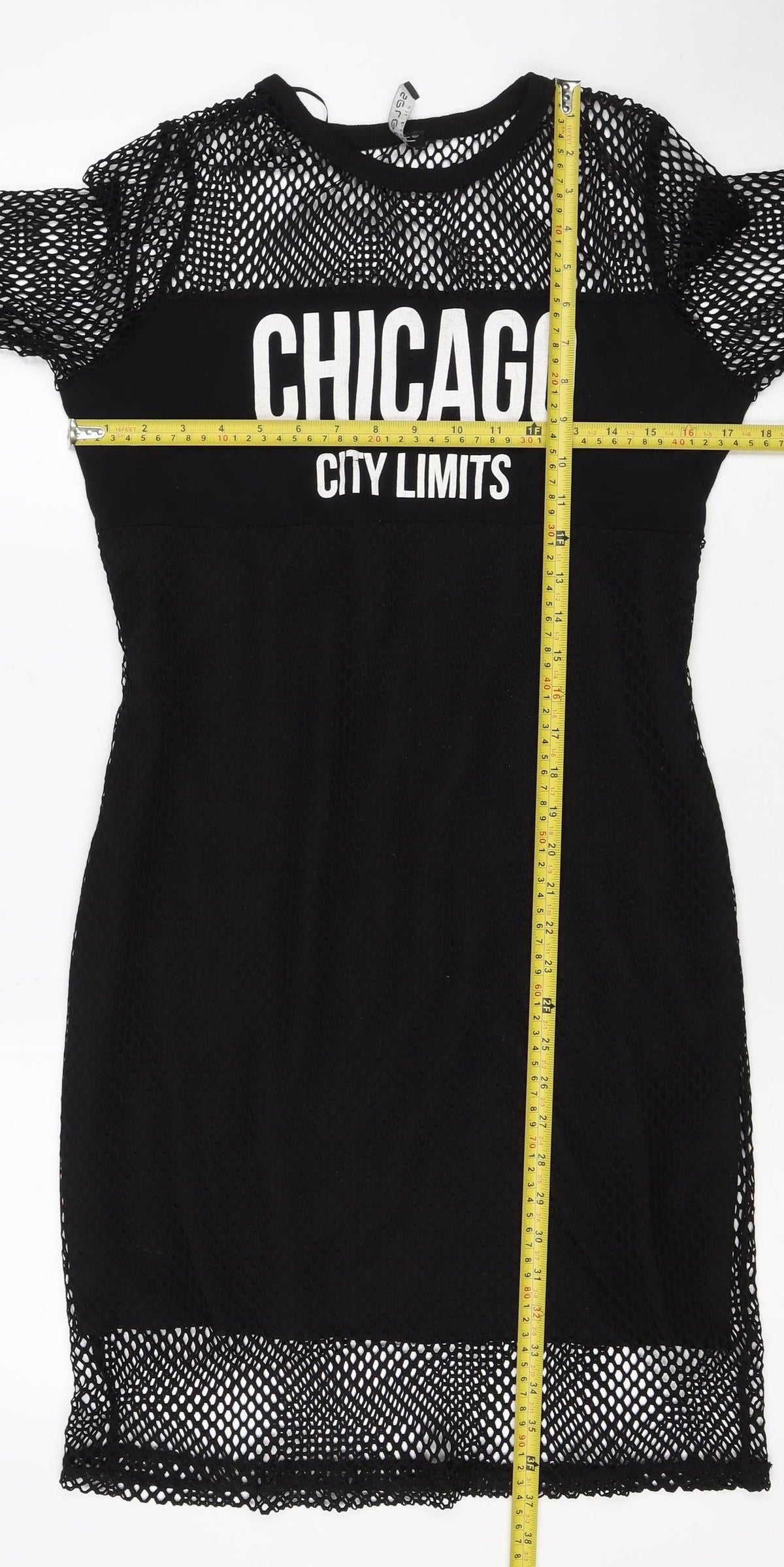 Select Women Black UK 14 Bodycon Short Mesh Graphic Print Dress