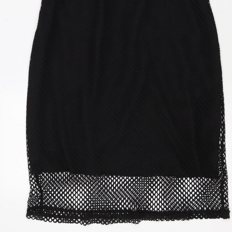 Select Women Black UK 14 Bodycon Short Mesh Graphic Print Dress
