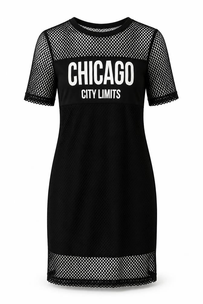 Select Women Black UK 14 Bodycon Short Mesh Graphic Print Dress