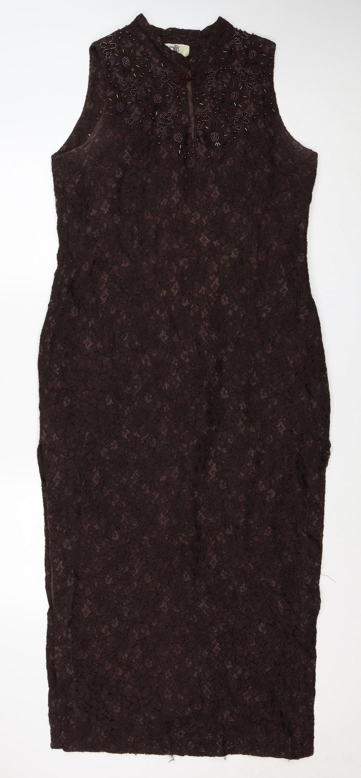 Wallis Women’s Brown Lace Beaded Floral Sheath Dress UK 16