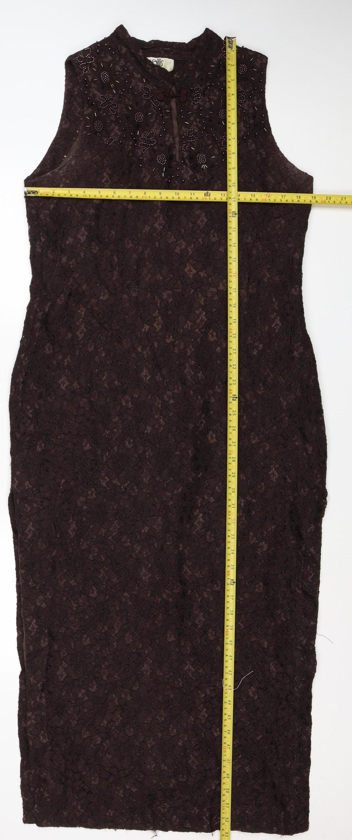 Wallis Women’s Brown Lace Beaded Floral Sheath Dress UK 16