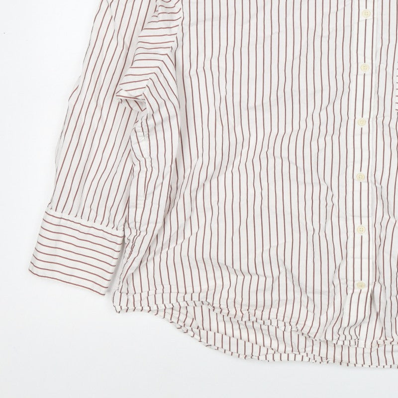 Marks and Spencer Women White Red Striped Lace Collar Button-Up Blouse UK 20