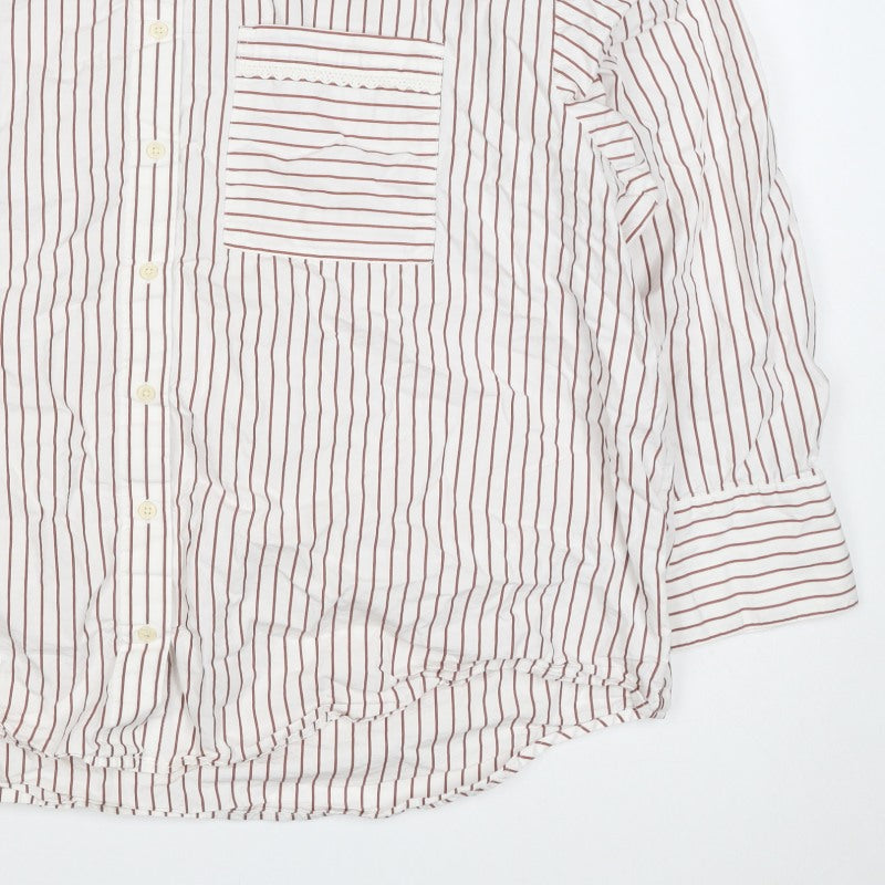 Marks and Spencer Women White Red Striped Lace Collar Button-Up Blouse UK 20