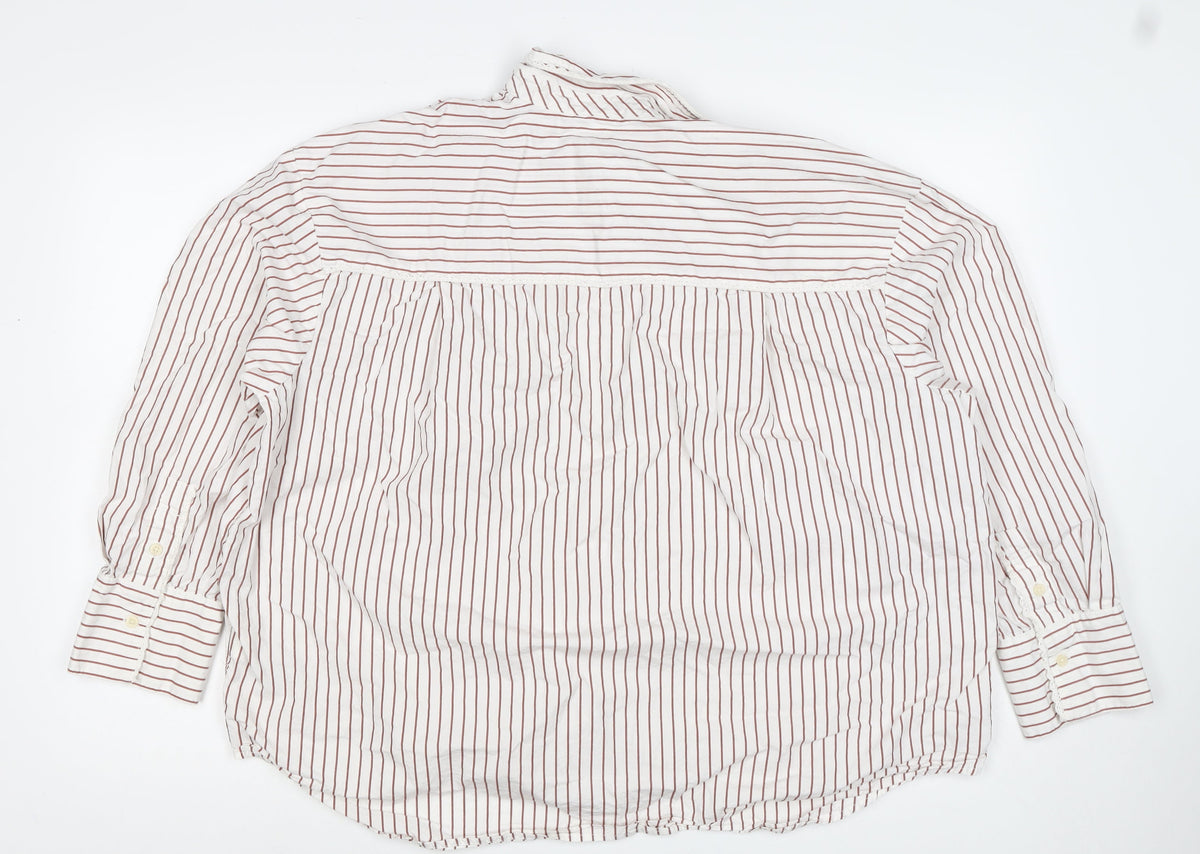Marks and Spencer Women White Red Striped Lace Collar Button-Up Blouse UK 20