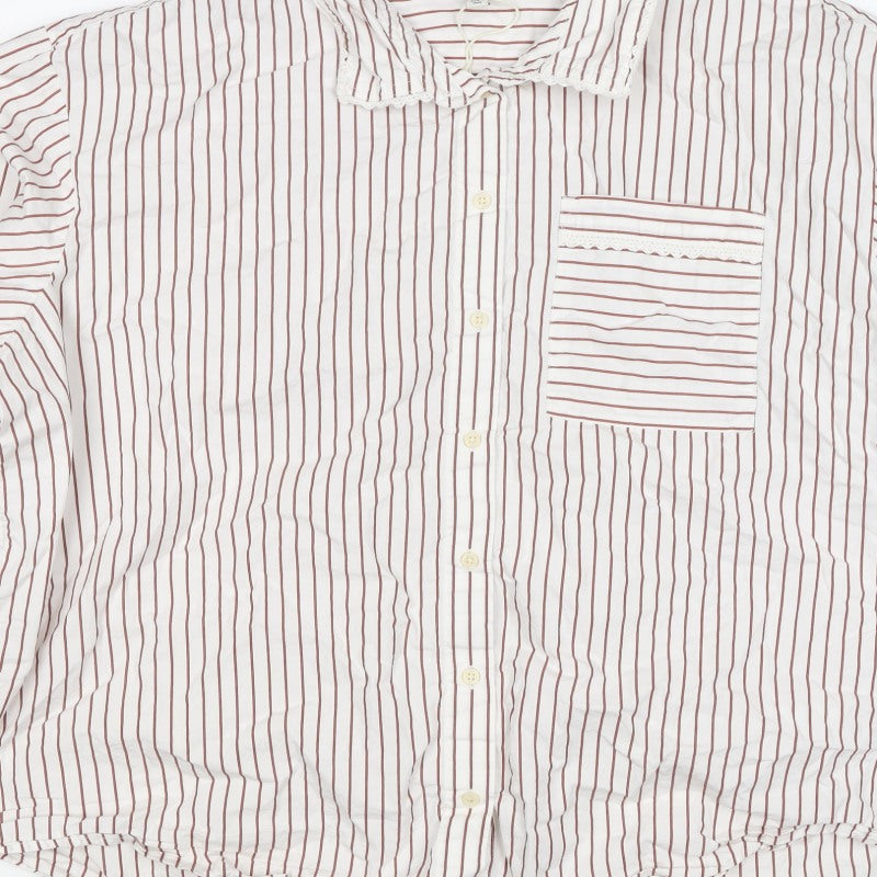 Marks and Spencer Women White Red Striped Lace Collar Button-Up Blouse UK 20