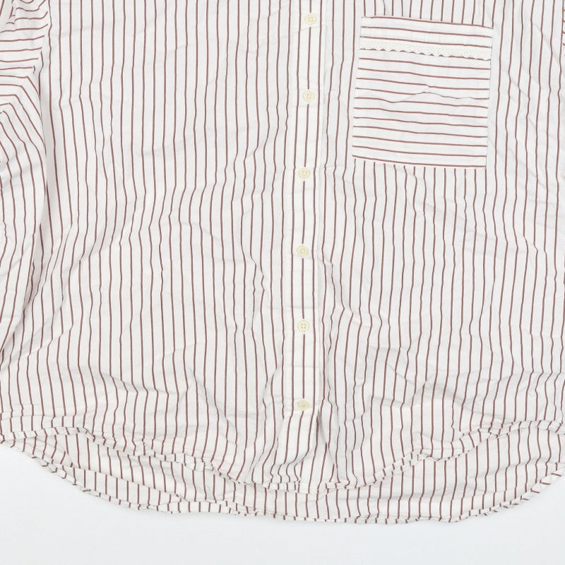 Marks and Spencer Women White Red Striped Lace Collar Button-Up Blouse UK 20