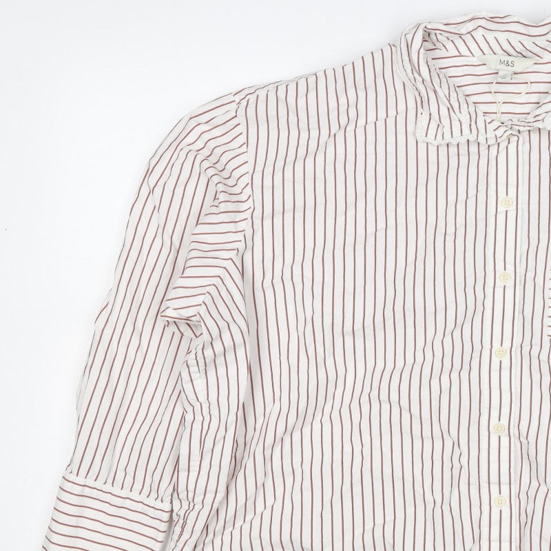 Marks and Spencer Women White Red Striped Lace Collar Button-Up Blouse UK 20