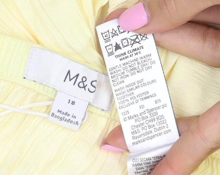 M&S Women Yellow Size 18 Maxi Skirt Lightweight Crinkle Summer