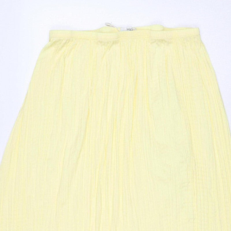 M&S Women Yellow Size 18 Maxi Skirt Lightweight Crinkle Summer