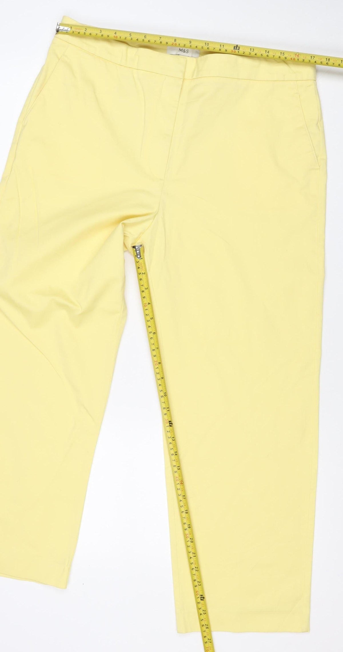 Marks and Spencer Women Yellow Size 16 Regular Straight Cotton Trousers
