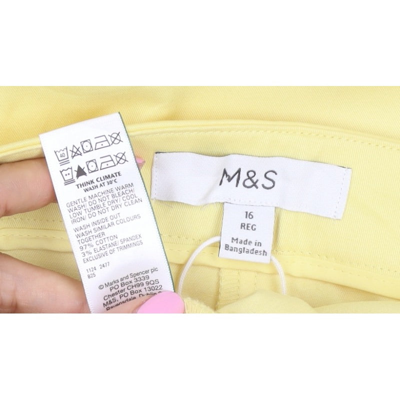 Marks and Spencer Women Yellow Size 16 Regular Straight Cotton Trousers