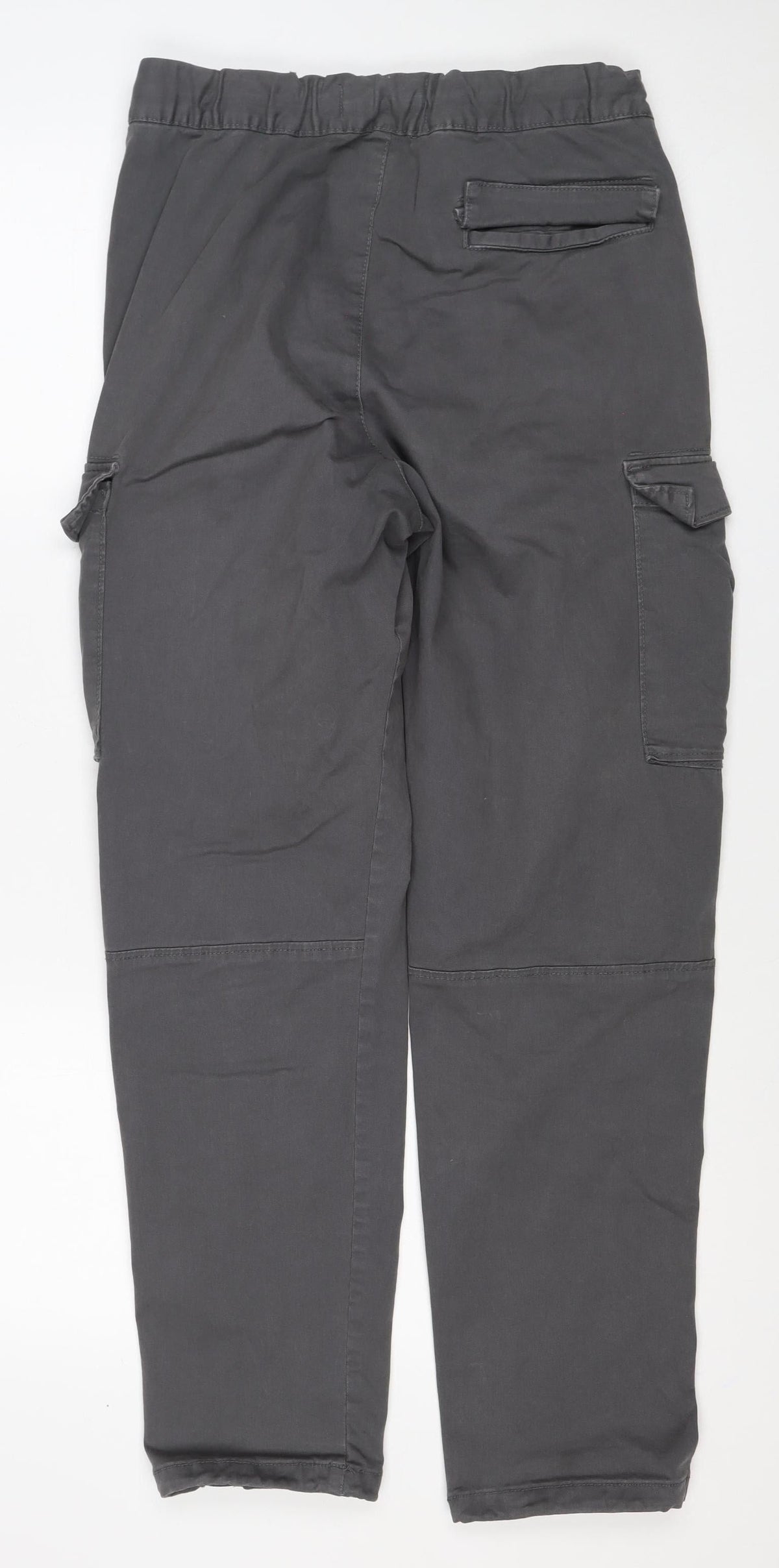 Bershka Men Grey S Cotton Stretch Cargo Trousers Drawstring