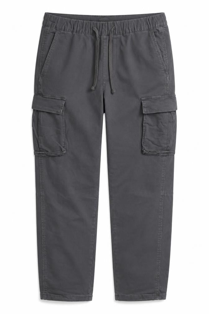 Bershka Men Grey S Cotton Stretch Cargo Trousers Drawstring