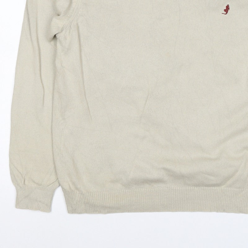 Marlboro Classics Men’s Beige Cotton Crew Neck Logo Jumper L