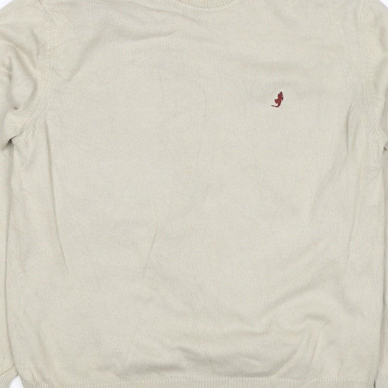 Marlboro Classics Men’s Beige Cotton Crew Neck Logo Jumper L