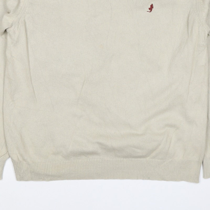 Marlboro Classics Men’s Beige Cotton Crew Neck Logo Jumper L