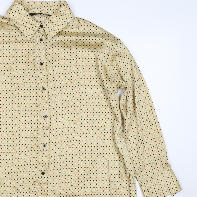 Zara Basic Women Beige UK 12 Geometric Long Sleeve Button-Up Tunic Shirt