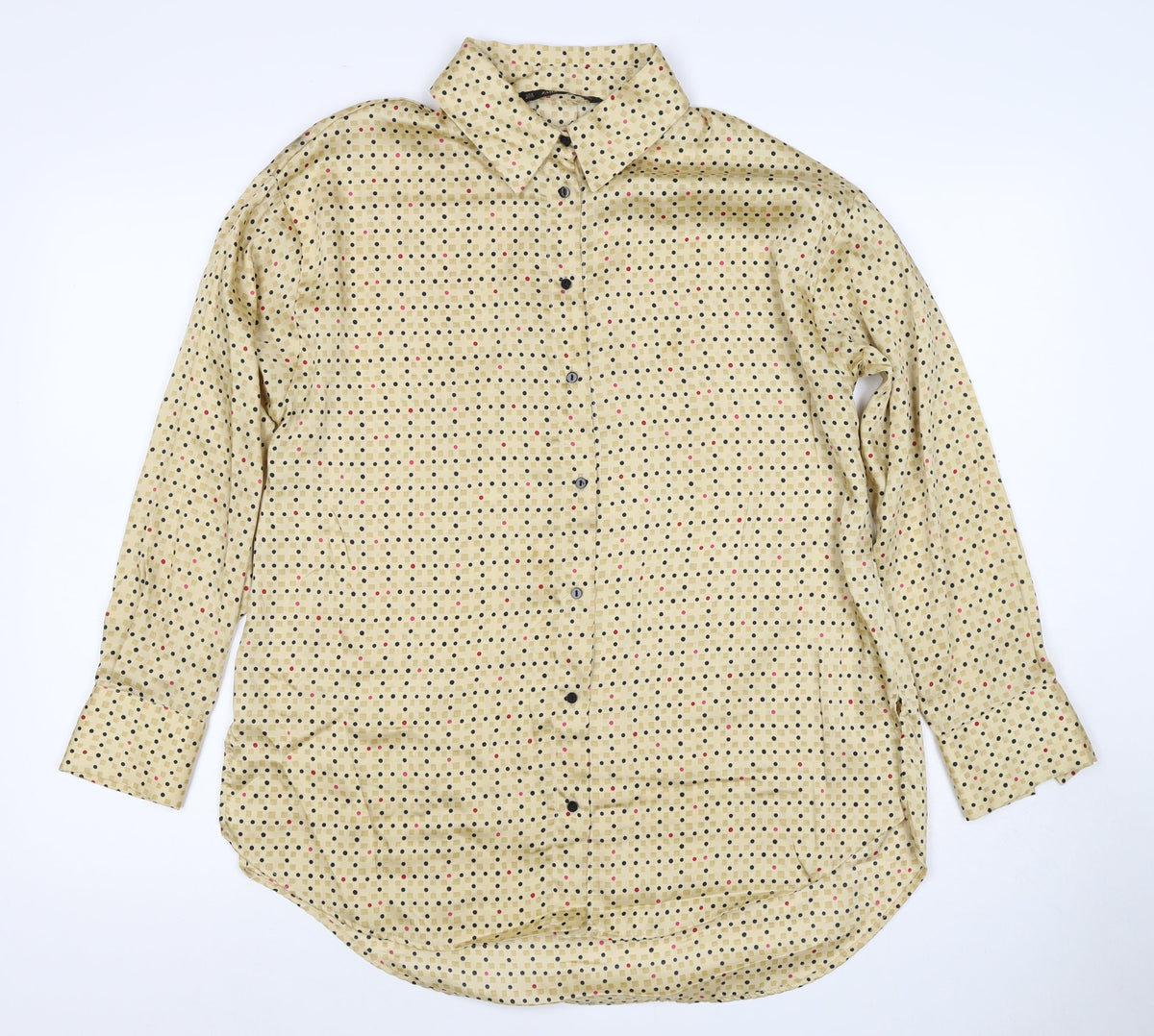 Zara Basic Women Beige UK 12 Geometric Long Sleeve Button-Up Tunic Shirt