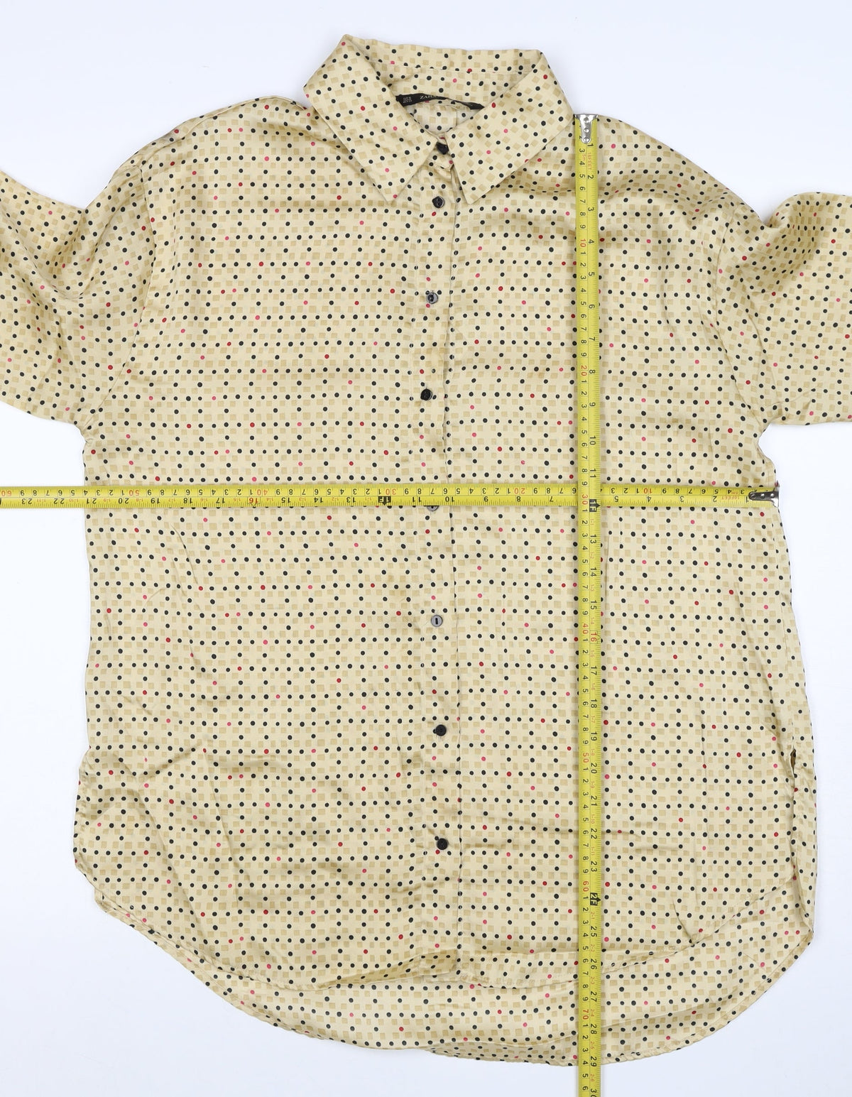Zara Basic Women Beige UK 12 Geometric Long Sleeve Button-Up Tunic Shirt