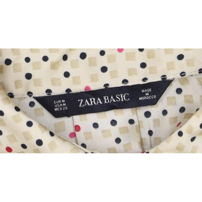 Zara Basic Women Beige UK 12 Geometric Long Sleeve Button-Up Tunic Shirt