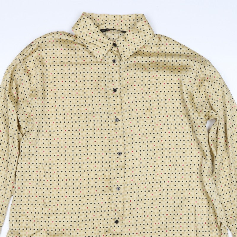 Zara Basic Women Beige UK 12 Geometric Long Sleeve Button-Up Tunic Shirt