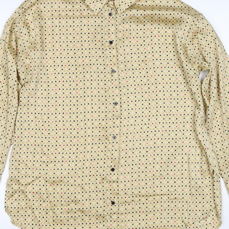 Zara Basic Women Beige UK 12 Geometric Long Sleeve Button-Up Tunic Shirt