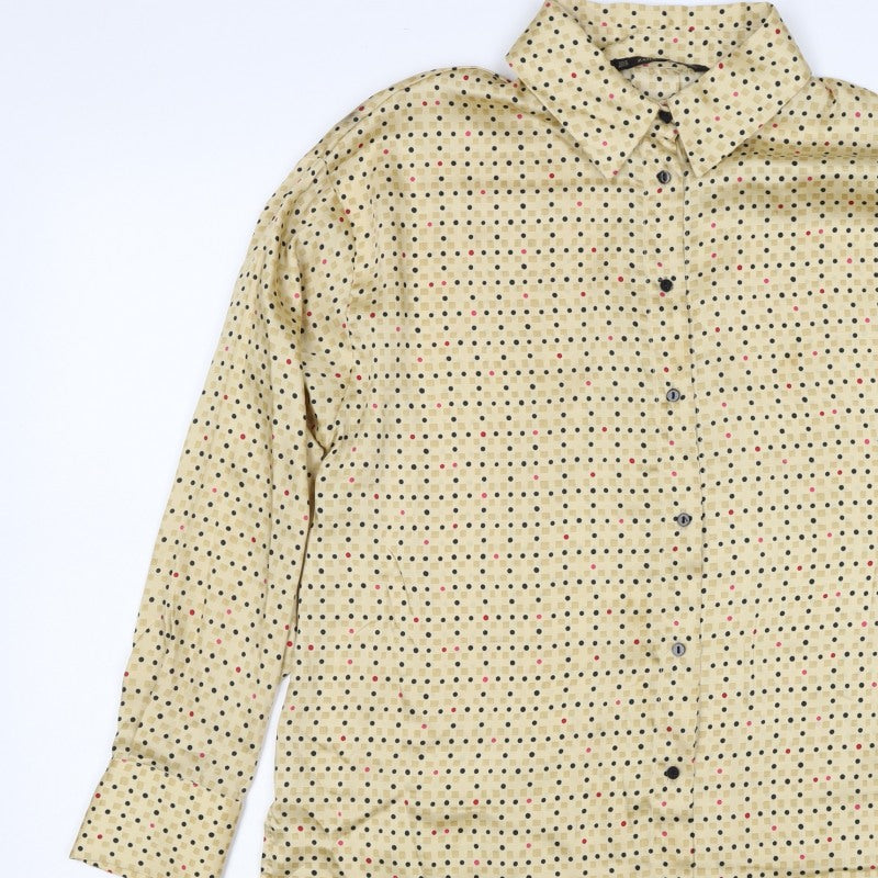 Zara Basic Women Beige UK 12 Geometric Long Sleeve Button-Up Tunic Shirt