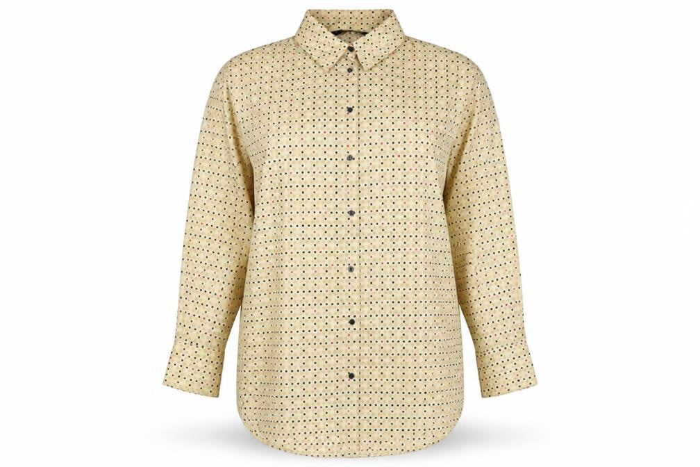 Zara Basic Women Beige UK 12 Geometric Long Sleeve Button-Up Tunic Shirt