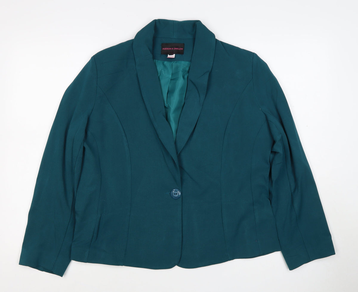 Hudson & Onslow Women’s Green Size 16 One Button Shawl Lapel Blazer