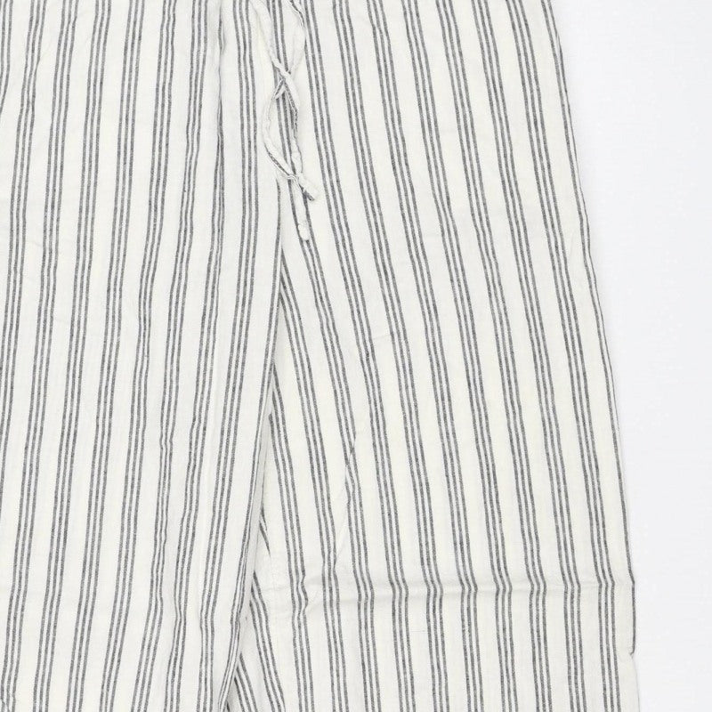 Marks & Spencer Women's White Stripe Linen Wide-Leg Trousers UK 10 Short