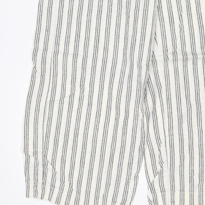Marks & Spencer Women's White Stripe Linen Wide-Leg Trousers UK 10 Short