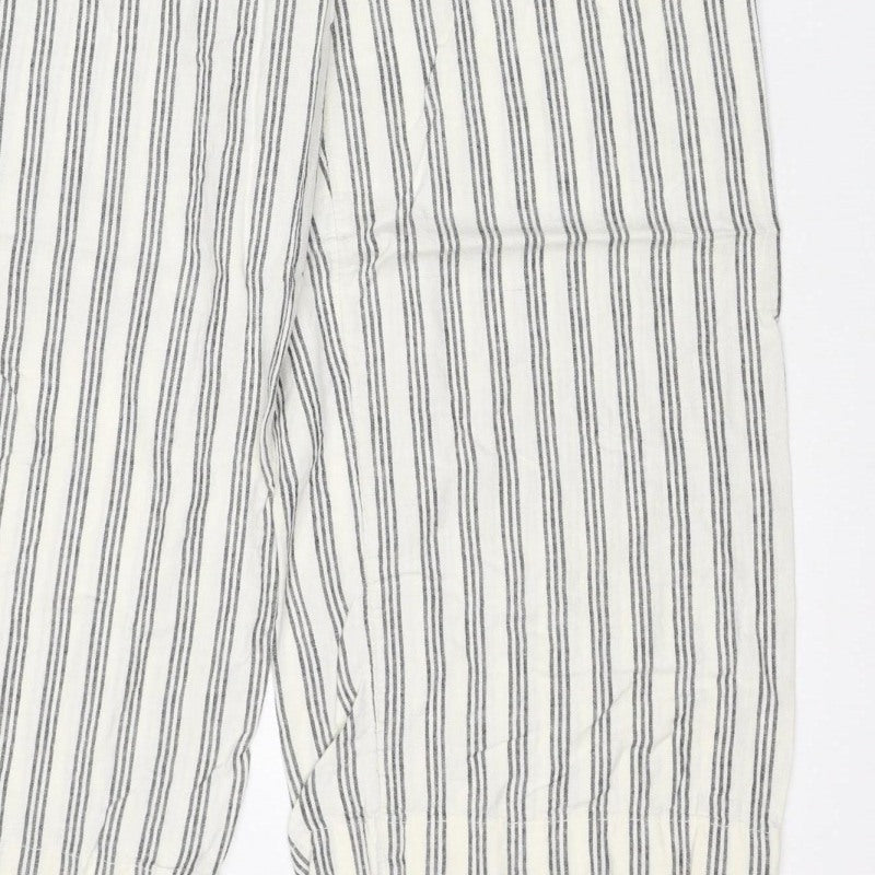 Marks & Spencer Women's White Stripe Linen Wide-Leg Trousers UK 10 Short